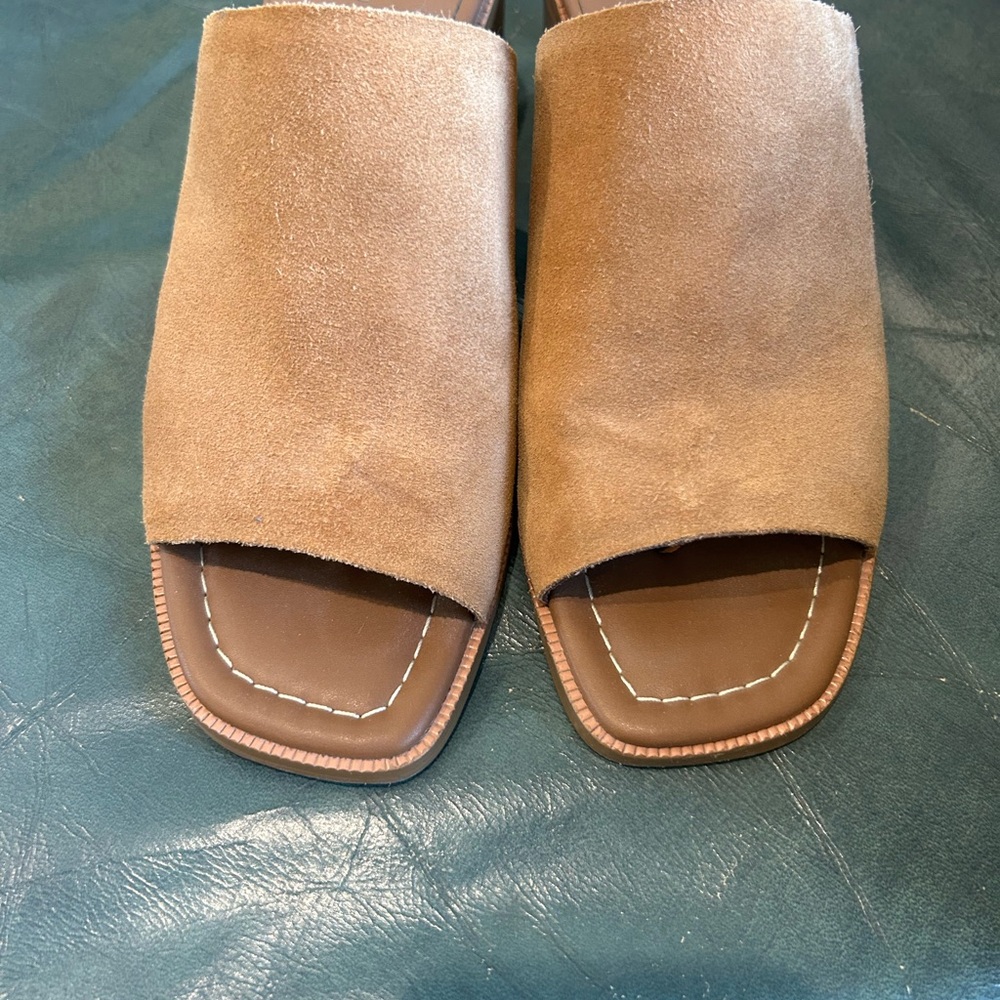 Donald J. Pliner Camel Suede Open-Toe Mules